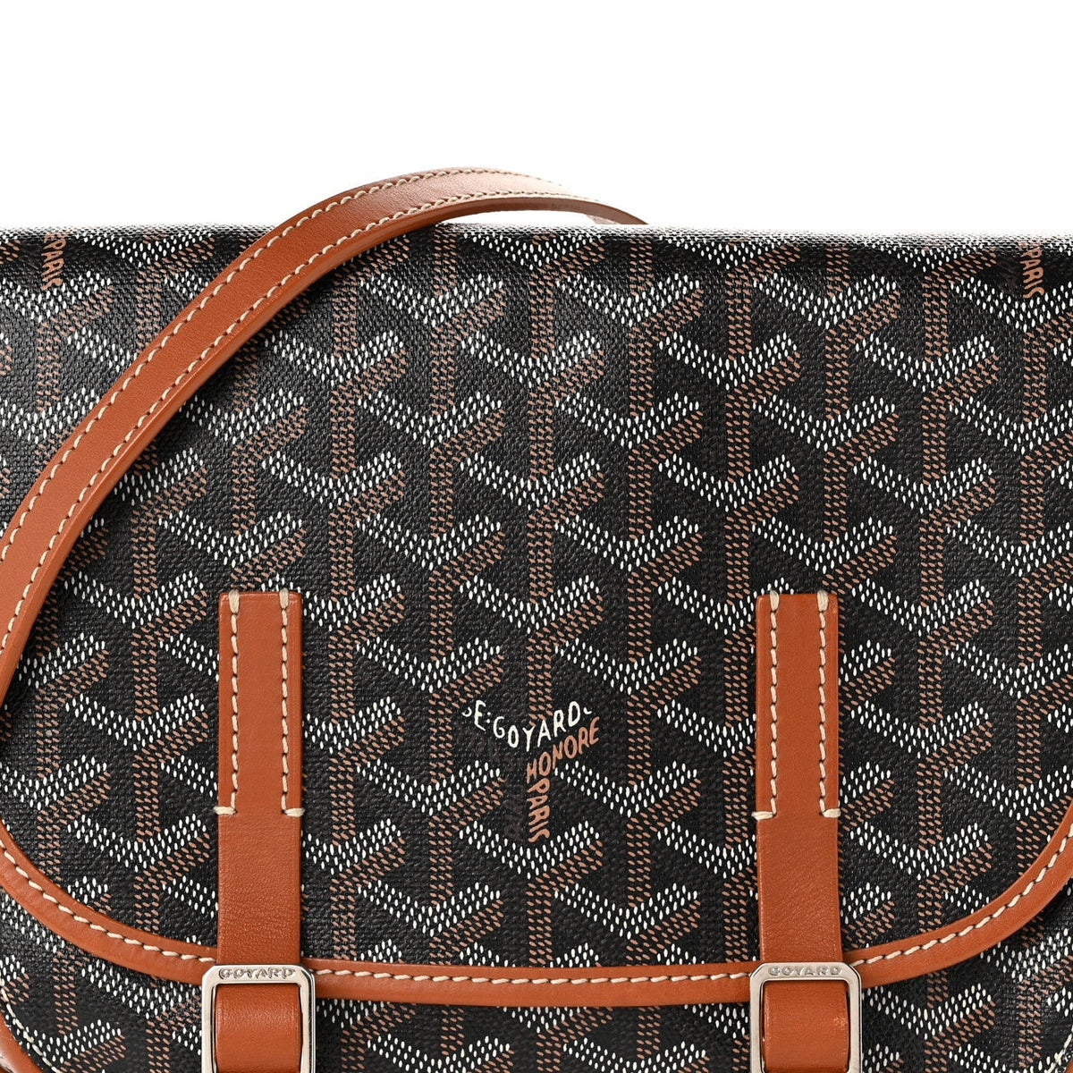 GOYARD Belvedere PM Messenger Bag – Black & Gold with Brown Leather Trim