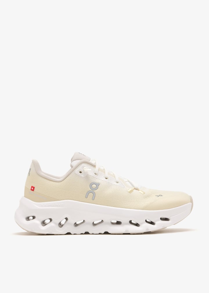 On Pale Yellow & White Sneakers with Sculpted Cutout Sole