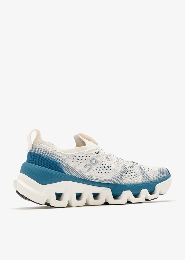 On Ivory and Teal Mesh Sneakers with Segmented Sole