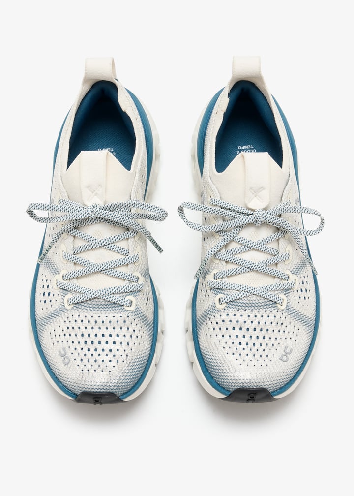 On Ivory and Teal Mesh Sneakers with Segmented Sole