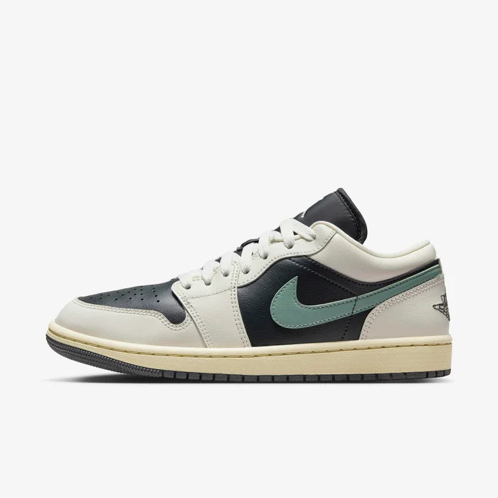 Air Jordan 1 Low Green & Black Sneakers with Pink Accents