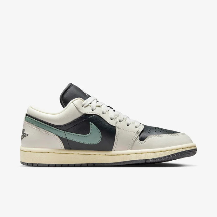 Air Jordan 1 Low Green & Black Sneakers with Pink Accents