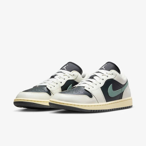 Air Jordan 1 Low Green & Black Sneakers with Pink Accents