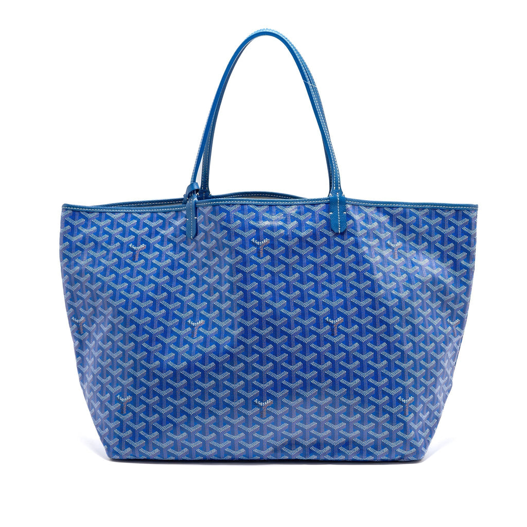 Blue Coated Canvas Tote with Calfskin Trim