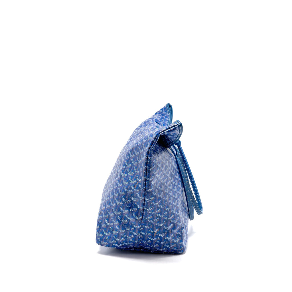 Blue Coated Canvas Tote with Calfskin Trim