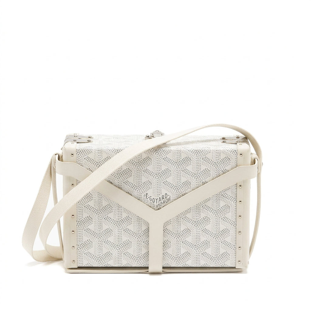 Goyard-Inspired Mini Trunk Bag – White & Silver-Tone | Replica