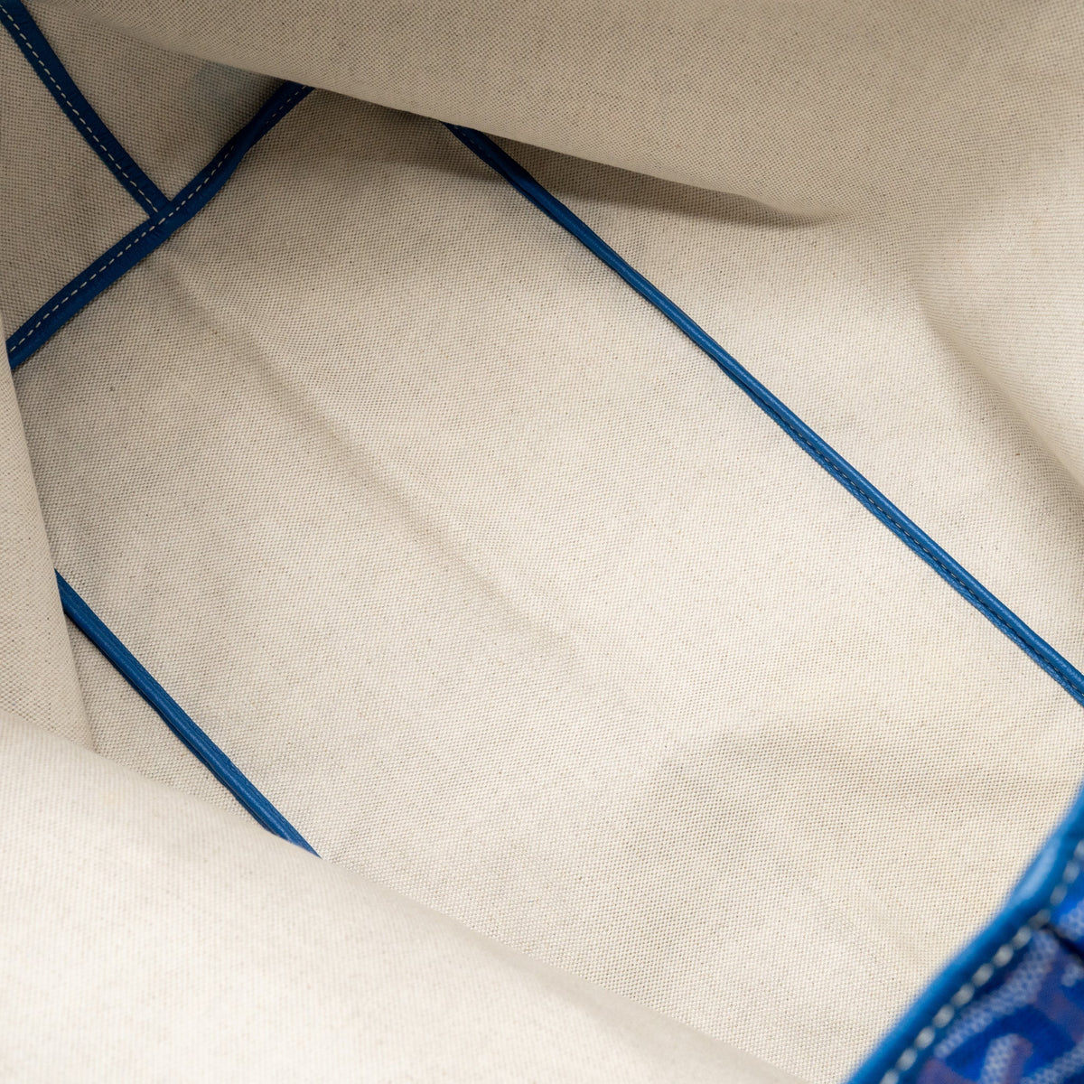 Blue Coated Canvas Tote with Calfskin Trim