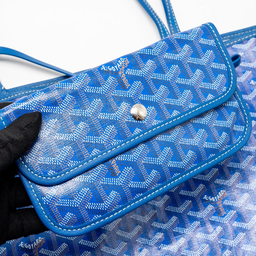 Blue Coated Canvas Tote with Calfskin Trim