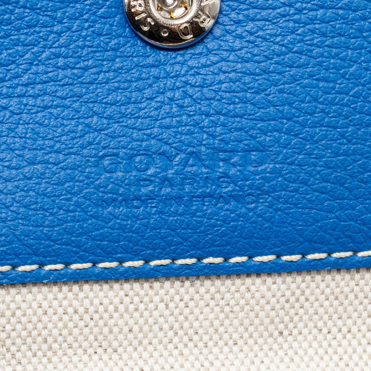 Blue Coated Canvas Tote with Calfskin Trim