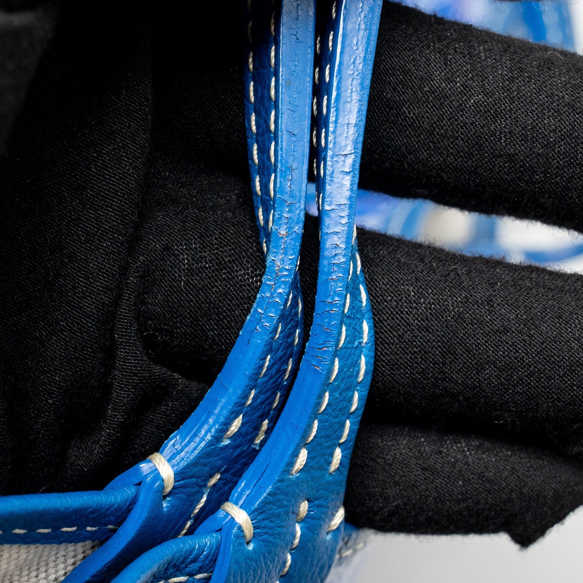 Blue Coated Canvas Tote with Calfskin Trim