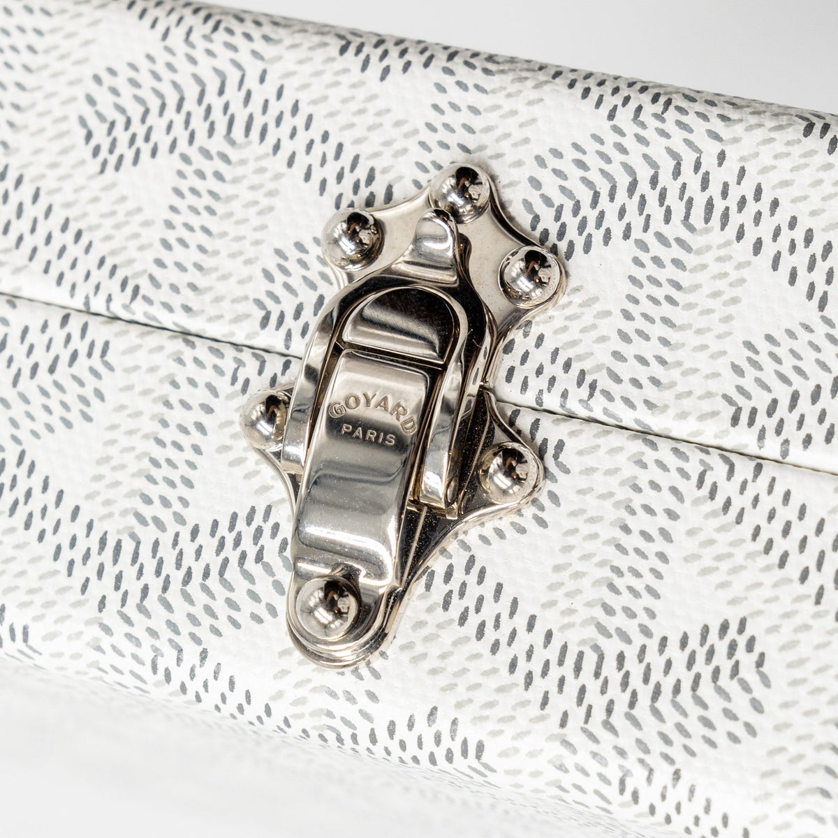Goyard-Inspired Mini Trunk Bag – White & Silver-Tone | Replica