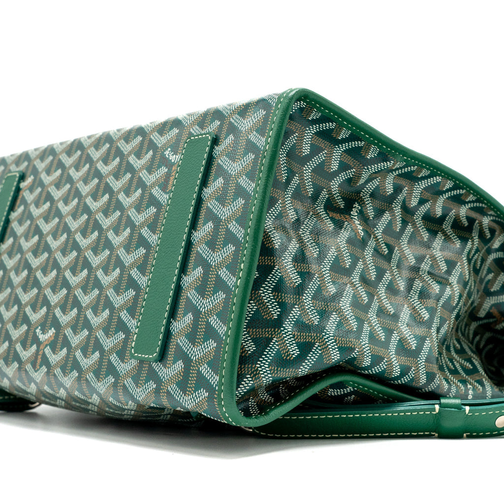 Goyard Saint Léger Backpack – Green Canvas with Bulldog Print, Silver Hardware