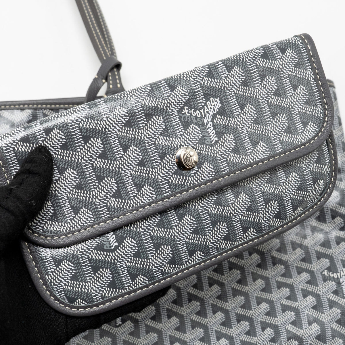 Saint Louis-Style GM Tote - Grey Canvas & Leather