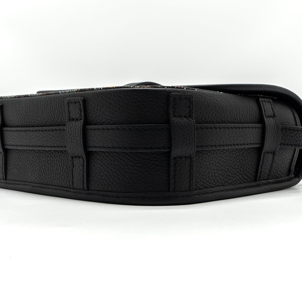 Goyard-Style Messenger Bag - Black Calfskin & Canvas