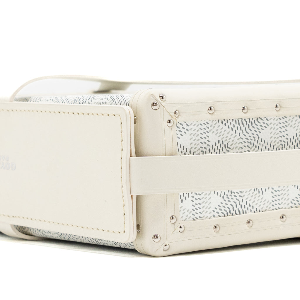 Goyard-Inspired Mini Trunk Bag – White & Silver-Tone | Replica