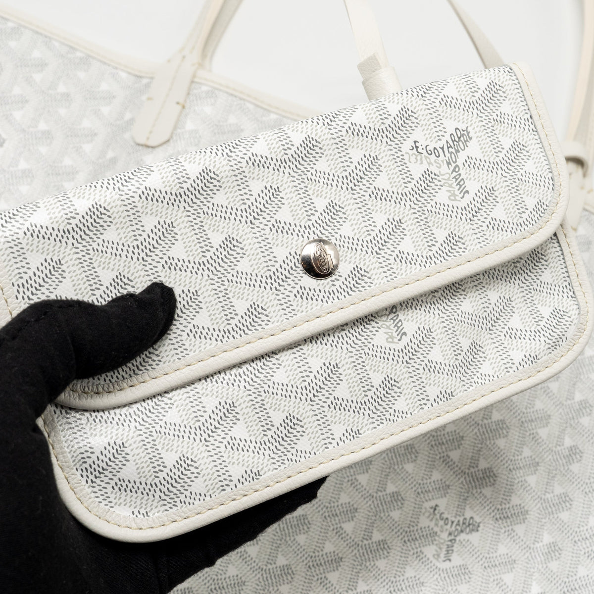 White Coated Canvas Tote with Calfskin Trim & Coin Pouch