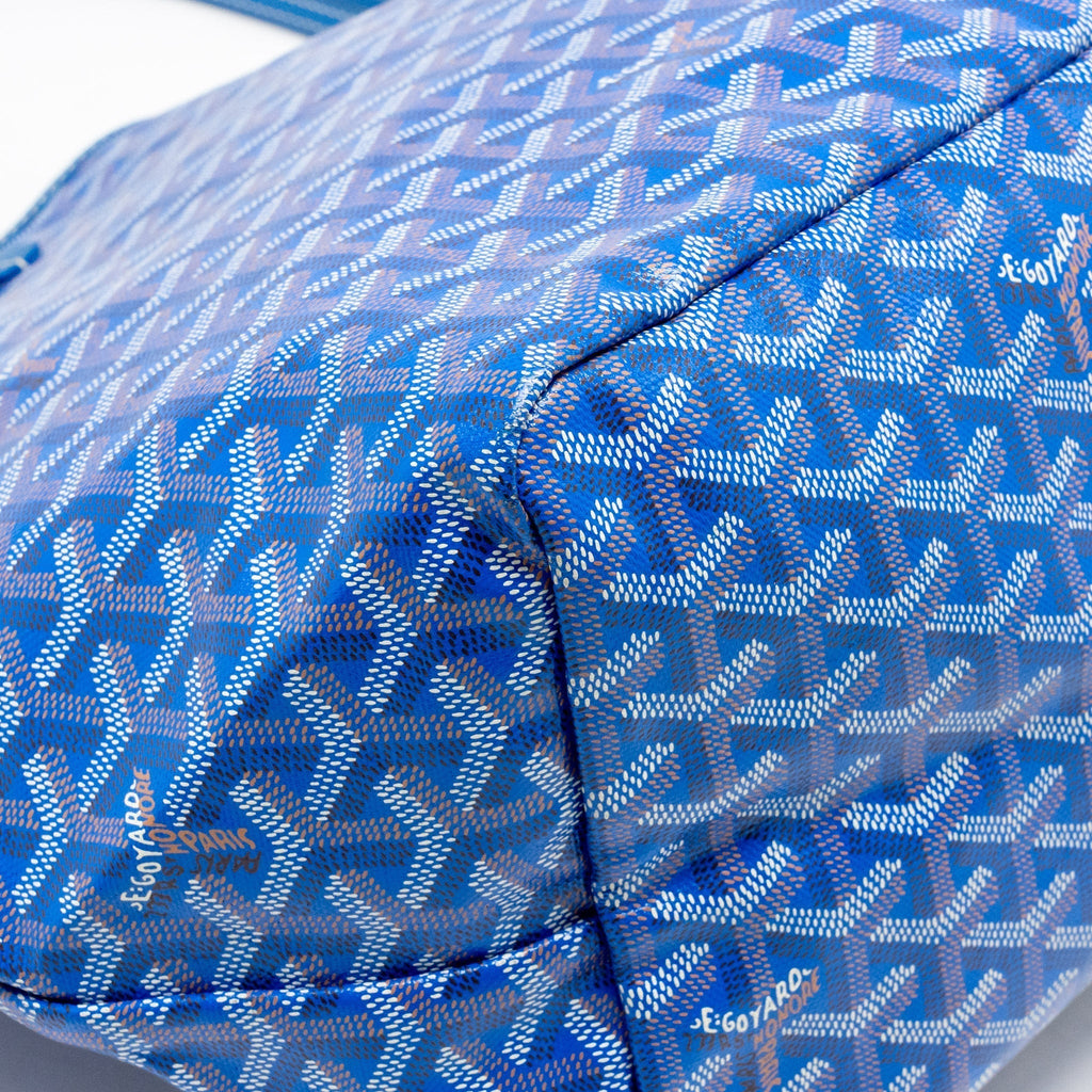 Blue Coated Canvas Tote with Calfskin Trim