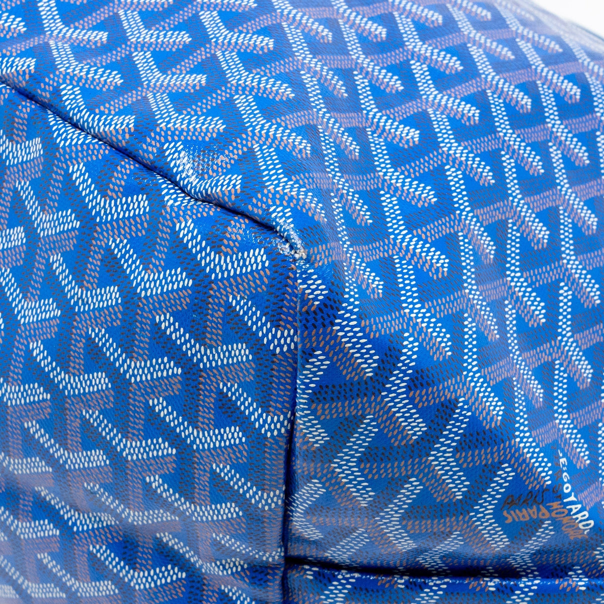 Blue Coated Canvas Tote with Calfskin Trim