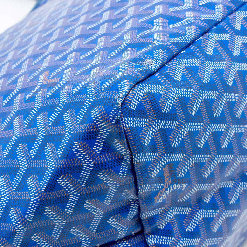 Blue Coated Canvas Tote with Calfskin Trim