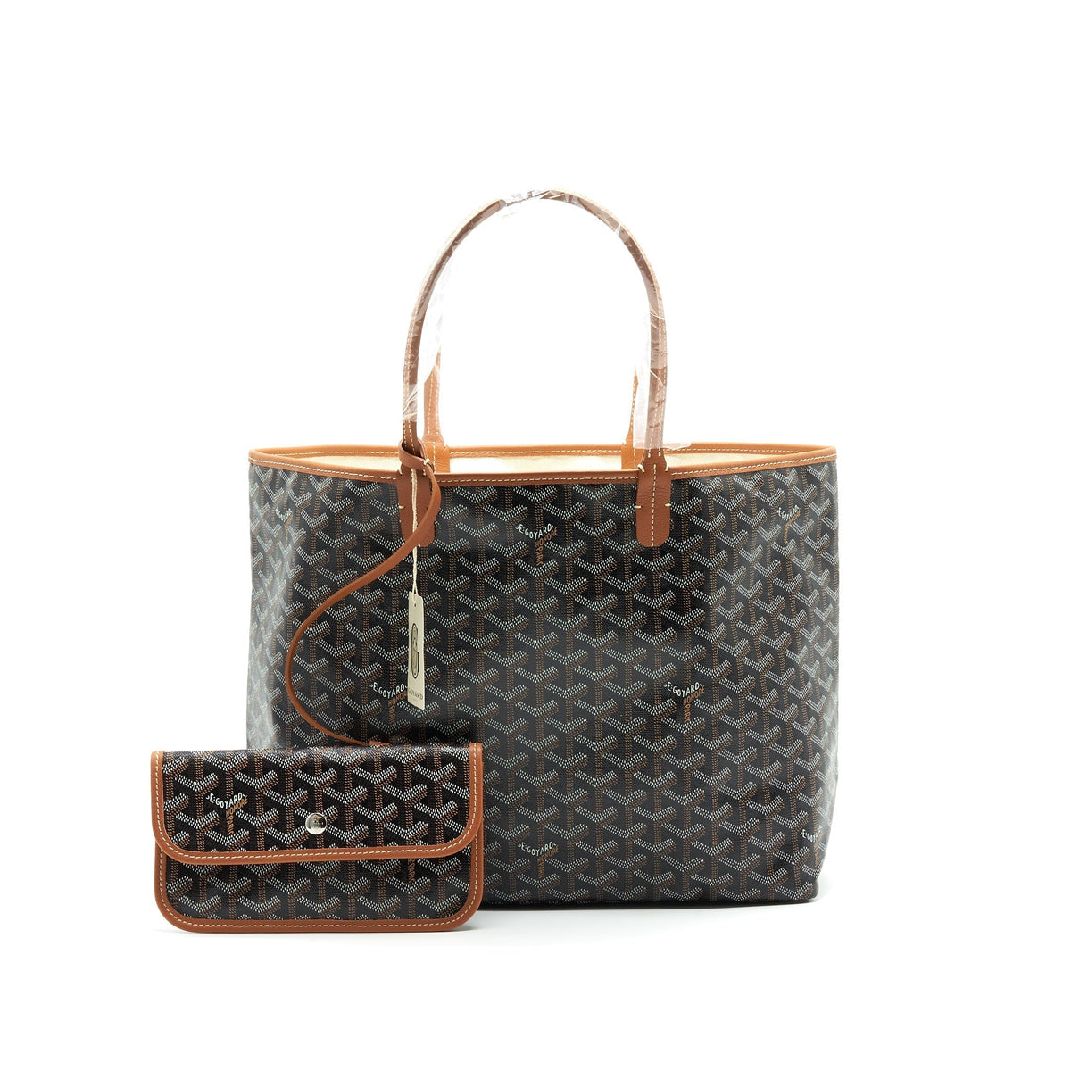 Brown & Black Coated Canvas Tote with Removable Coin Pouch