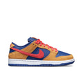 Nike Dunk Low Navy & Tan Sneakers with Coral Red Swoosh
