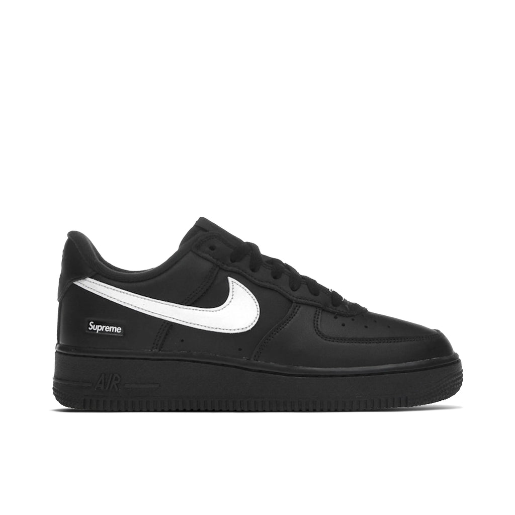 Supreme x Nike Air Force 1 Low Black Sneakers with White Swoosh