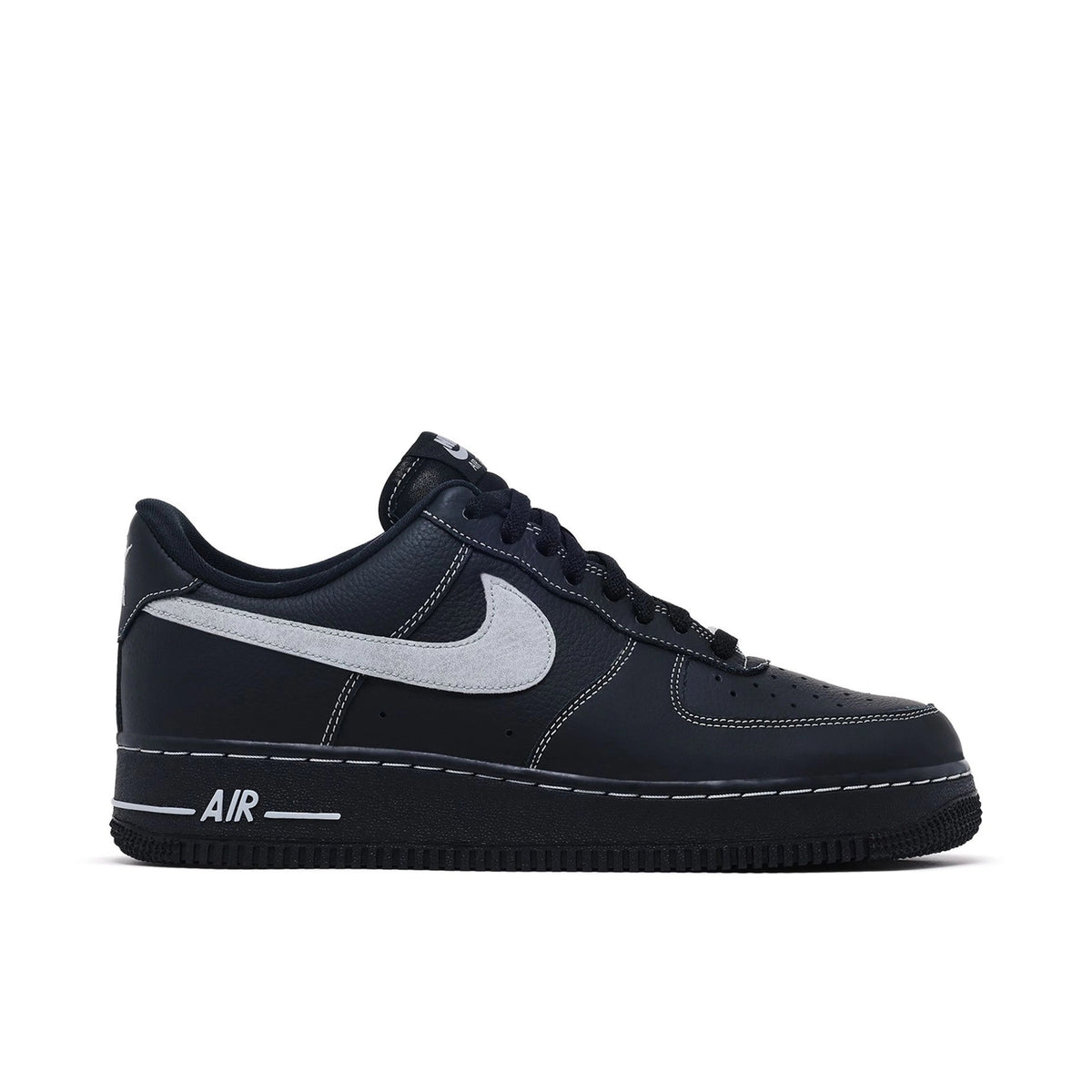 Nike Air Force 1 Low Black Sneakers with White Contrast Stitching