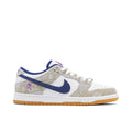 Nike SB Dunk Low White & Beige Sneakers with Blue & Purple Swooshes
