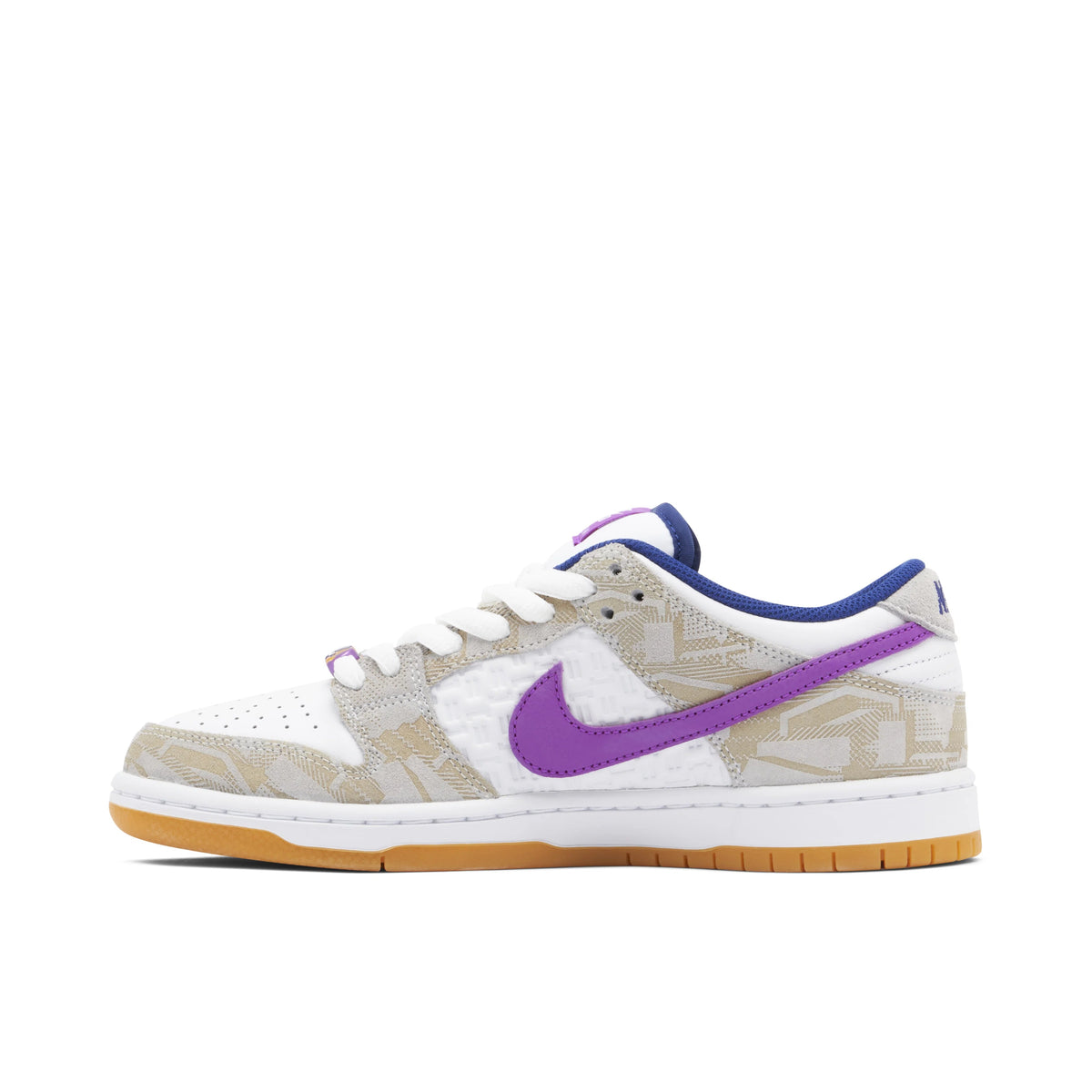 Nike SB Dunk Low White & Beige Sneakers with Blue & Purple Swooshes