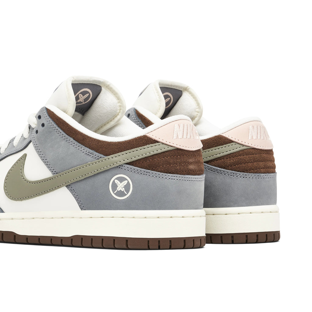 Nike SB Dunk Low Grey & White Sneakers with Olive Swoosh