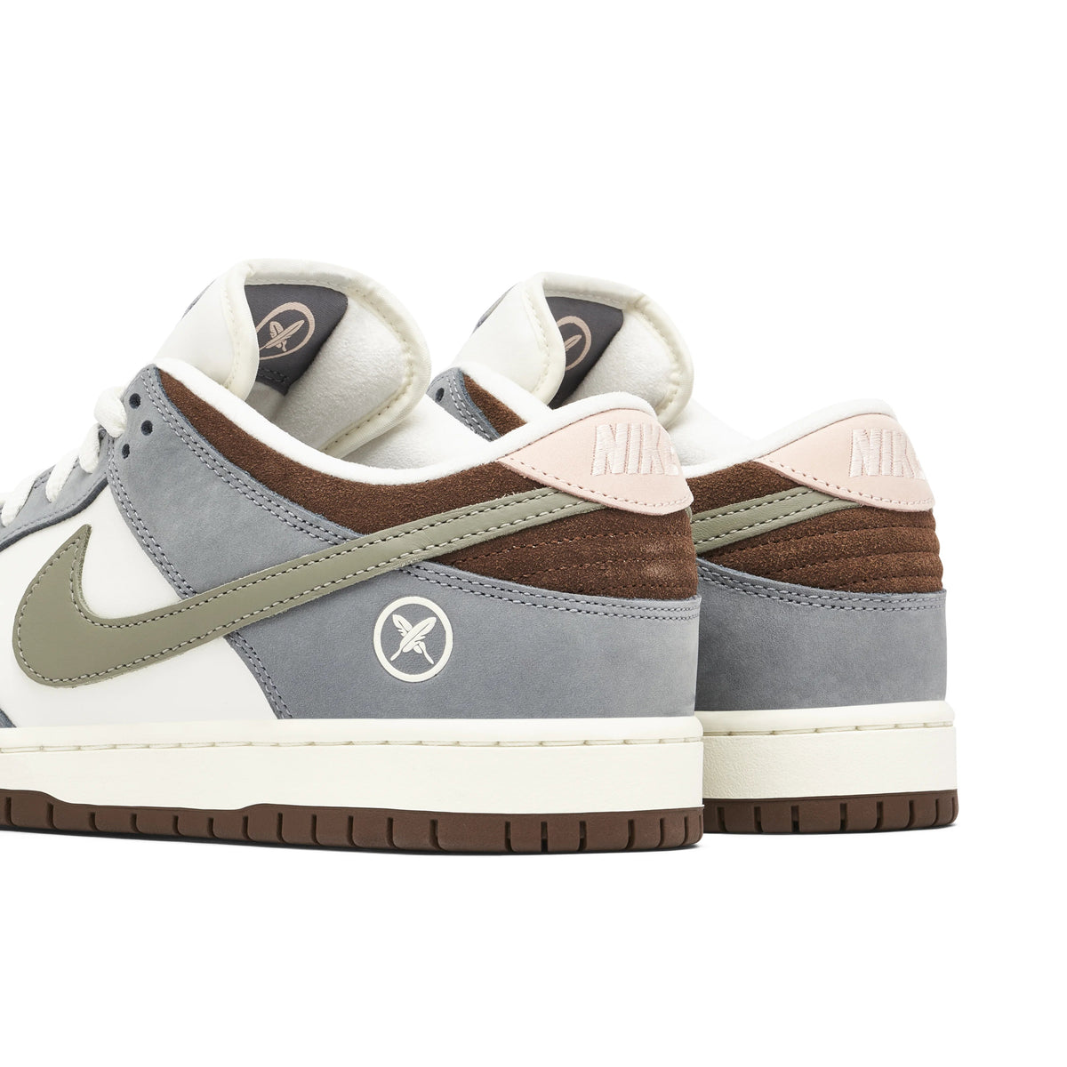 Nike SB Dunk Low Grey & White Sneakers with Olive Swoosh