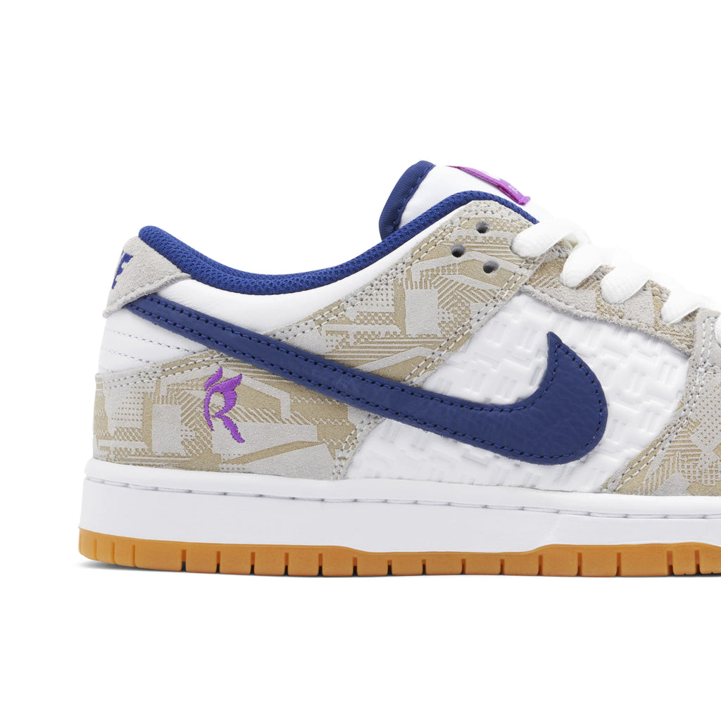 Nike SB Dunk Low White & Beige Sneakers with Blue & Purple Swooshes