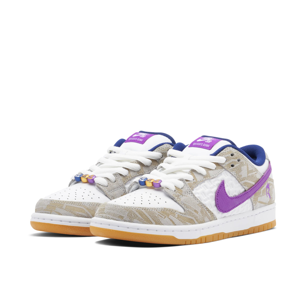 Nike SB Dunk Low White & Beige Sneakers with Blue & Purple Swooshes