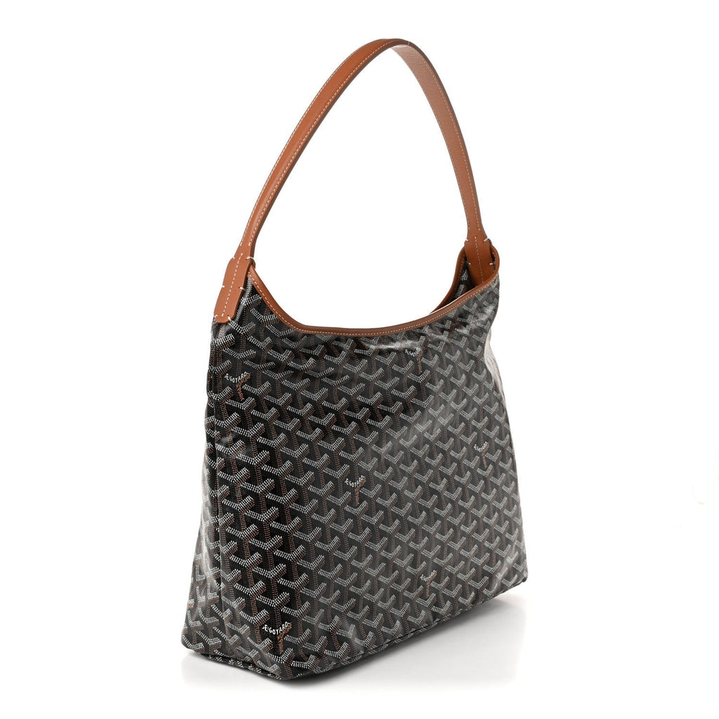 GOYARD Bohème Hobo Shoulder Bag – Black & Gold with Brown Leather Trim