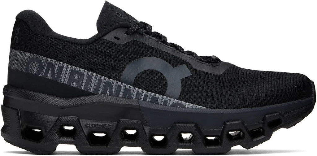 On Cloudmonster 2 Black Mesh Sneakers with Grey Side Stripe