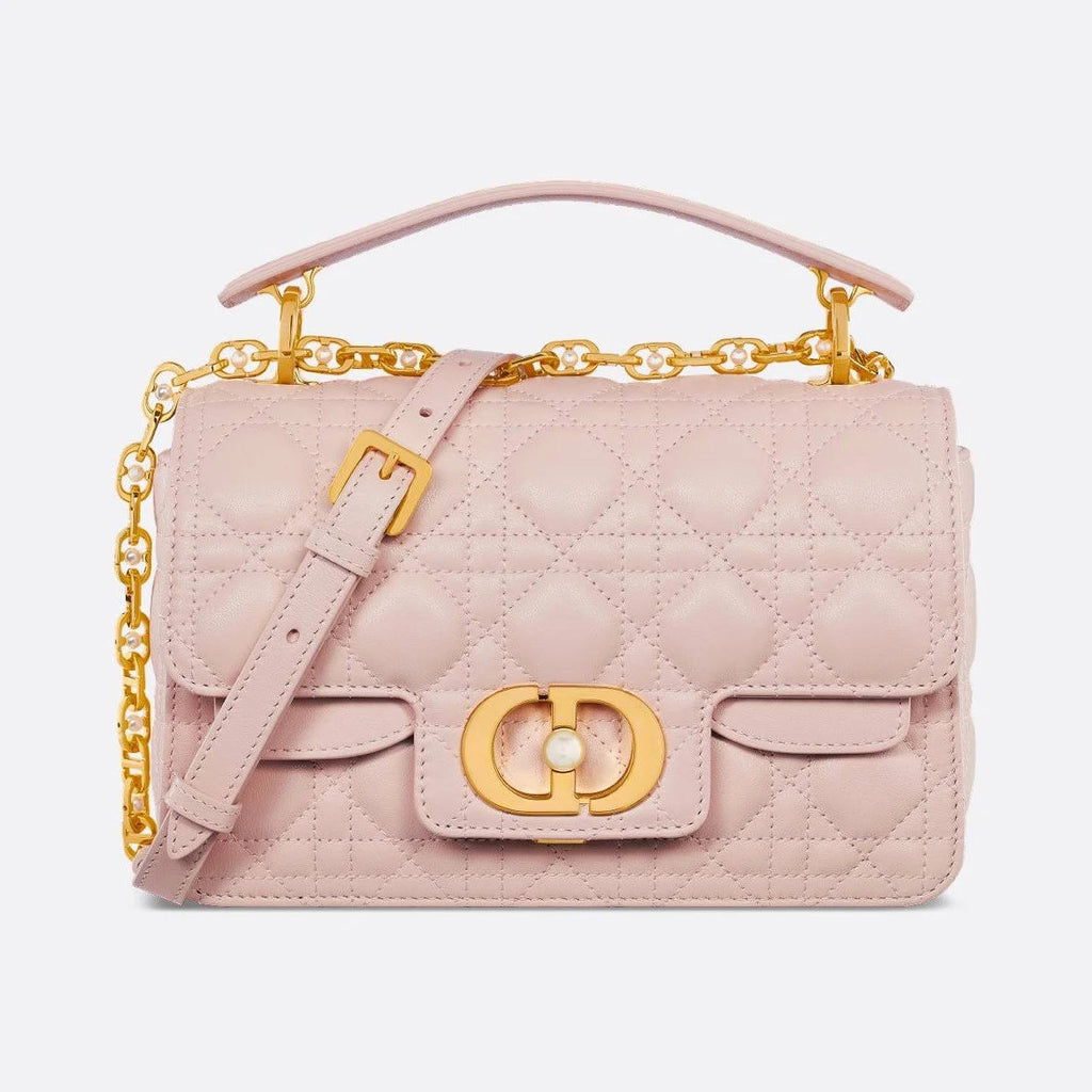 Dior Jolie Top Handle Mini Handbag, White Cannage Quilted Calfskin, Pearl Embellished Gold Hardware