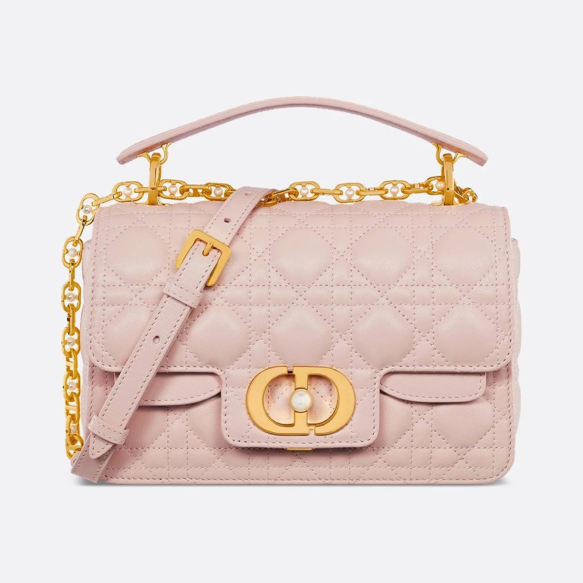 Dior Jolie Top Handle Mini Handbag, White Cannage Quilted Calfskin, Pearl Embellished Gold Hardware