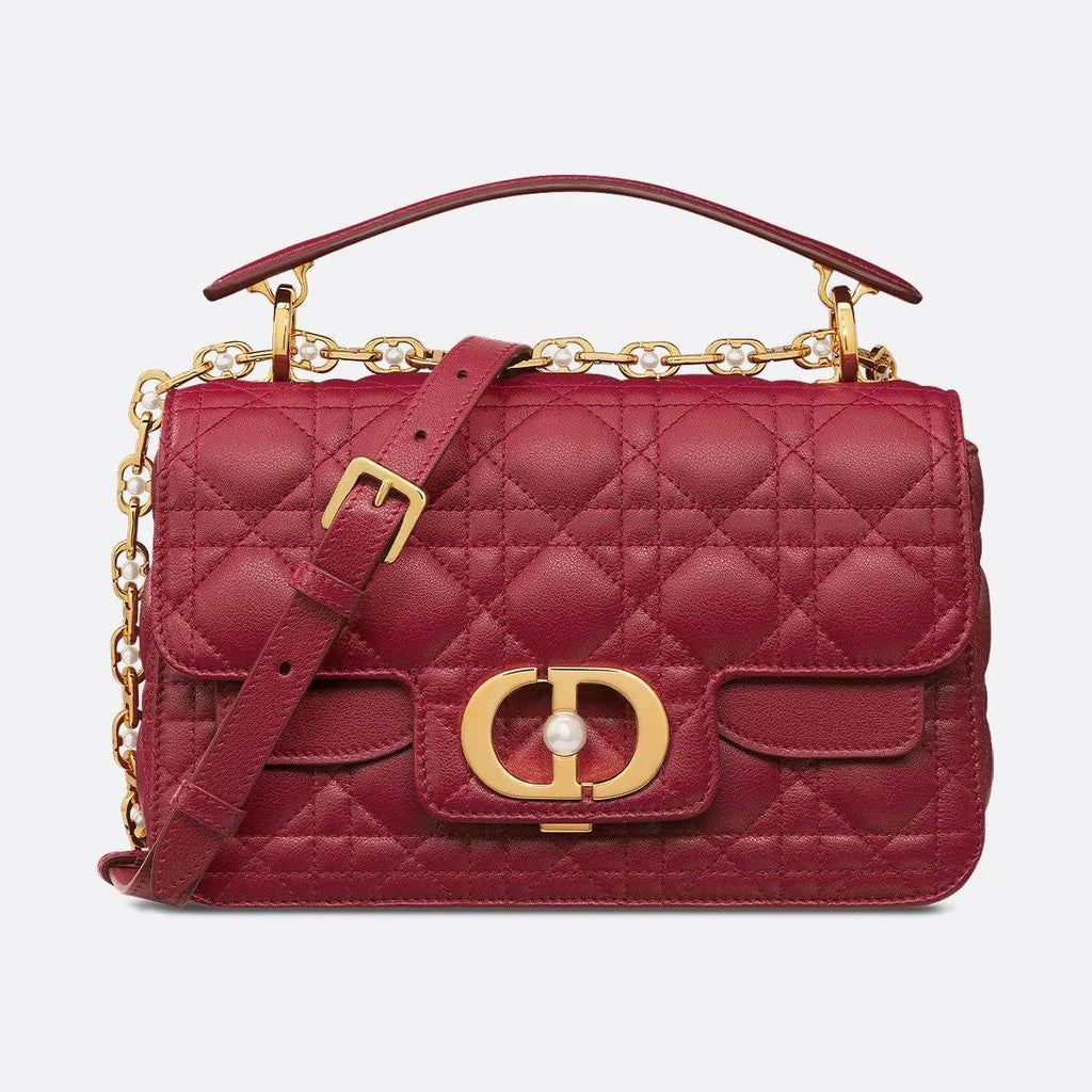 Dior Jolie Top Handle Mini Handbag, White Cannage Quilted Calfskin, Pearl Embellished Gold Hardware