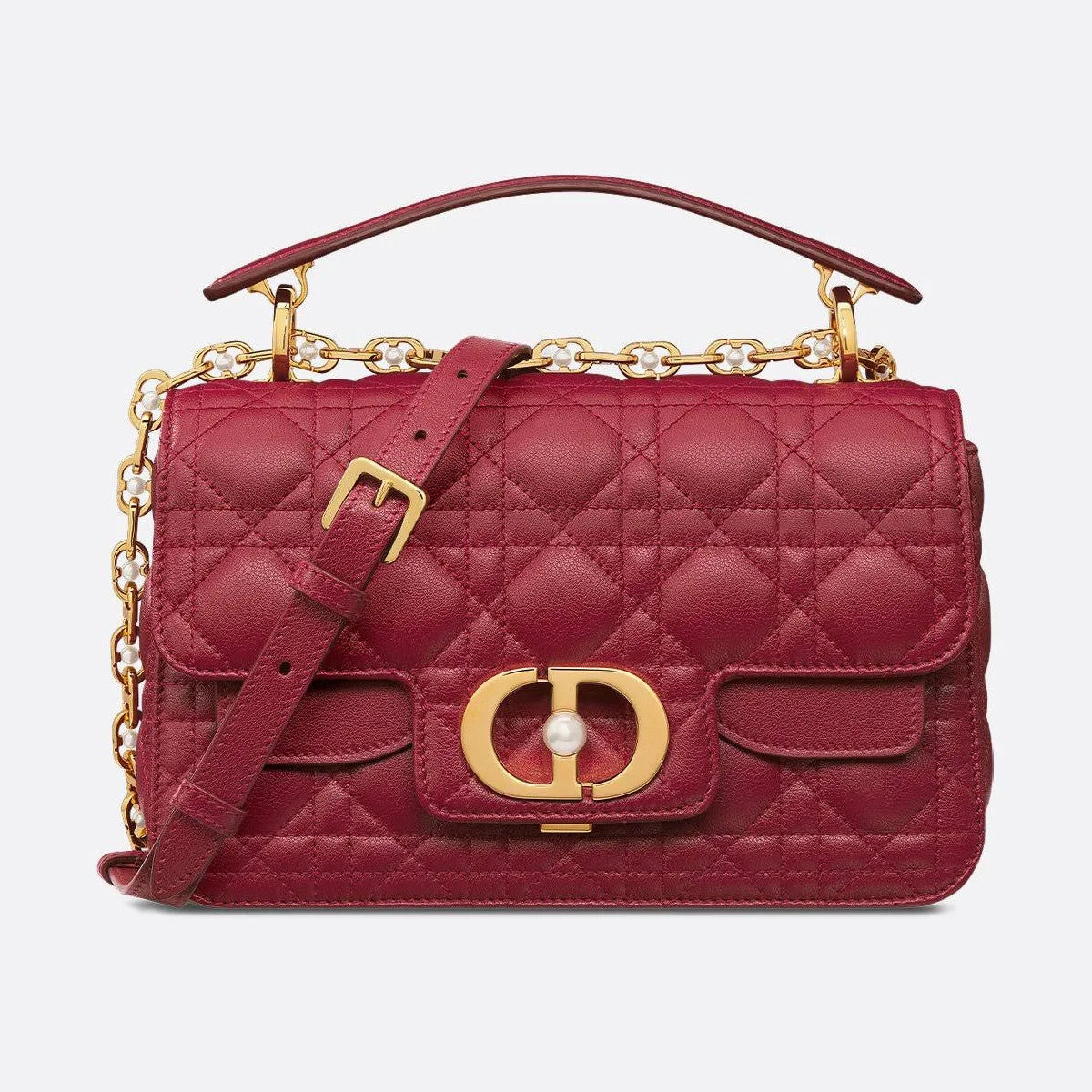 Dior Jolie Top Handle Mini Handbag, White Cannage Quilted Calfskin, Pearl Embellished Gold Hardware