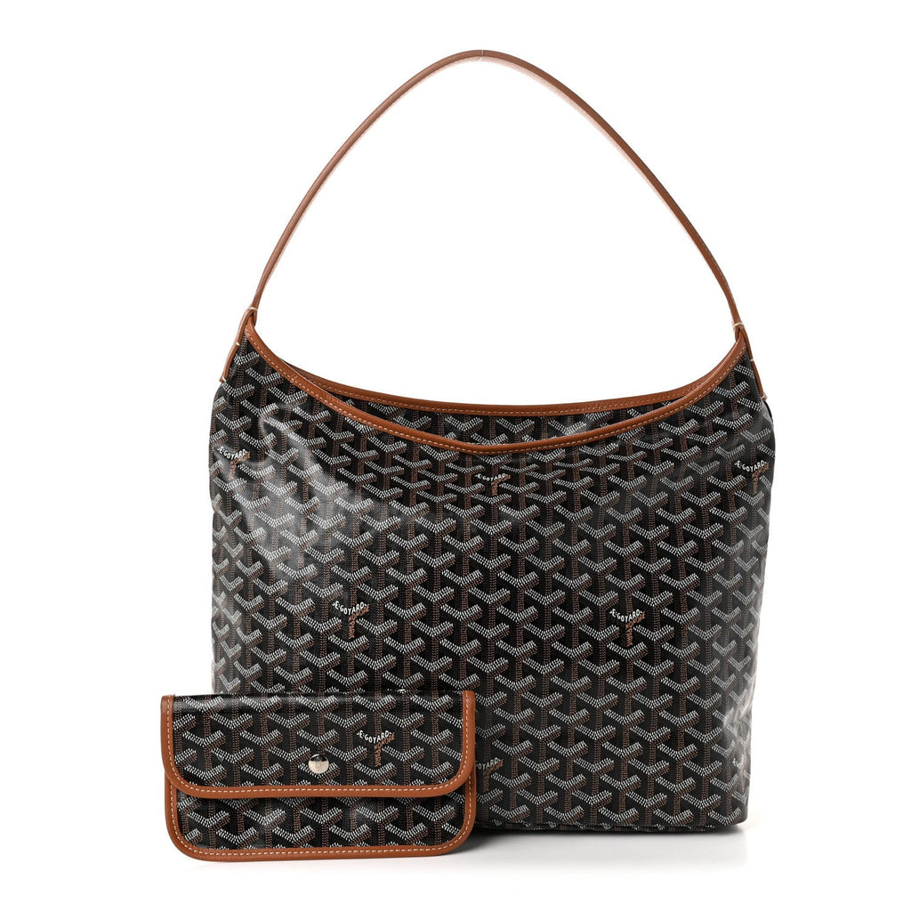 GOYARD Bohème Hobo Shoulder Bag – Black & Gold with Brown Leather Trim