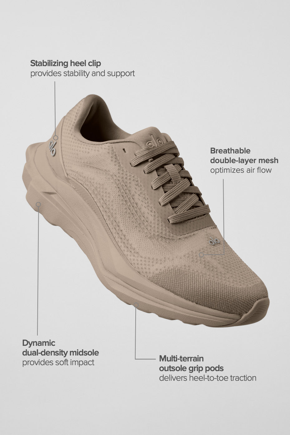Alo Taupe Mesh Lace-Up Sneakers