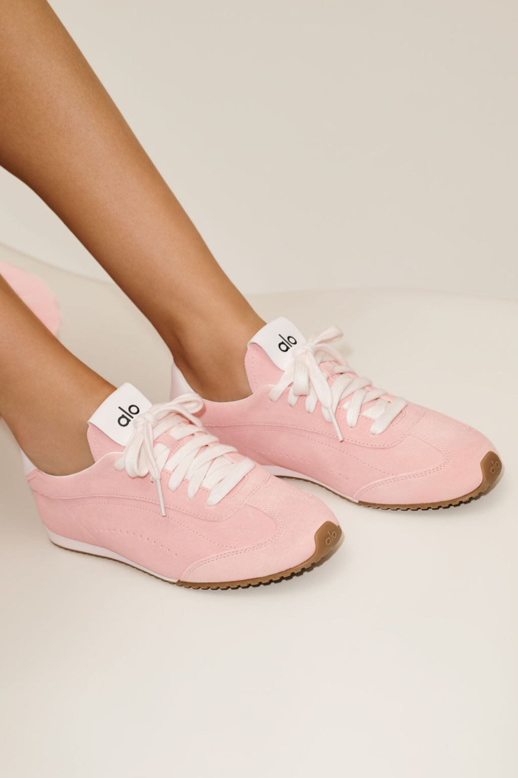 Alo Blush Pink Retro Low-Top Sneakers with Gum Sole