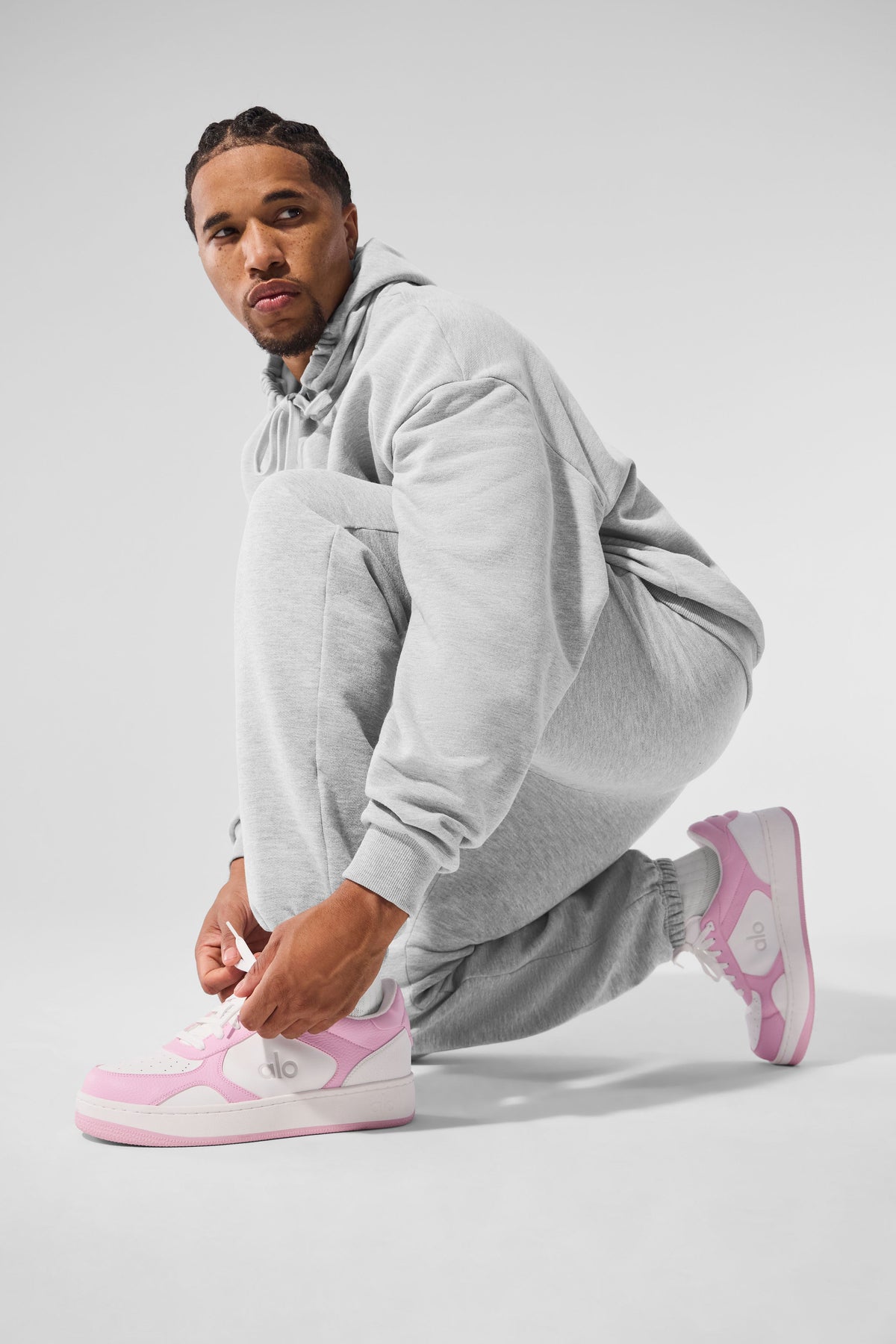 Alo Pink & White Low-Top Court Sneakers